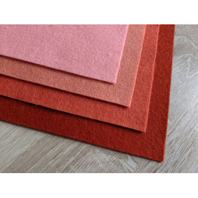 Pure dark coral wool felt coupon 20 X 30 cm