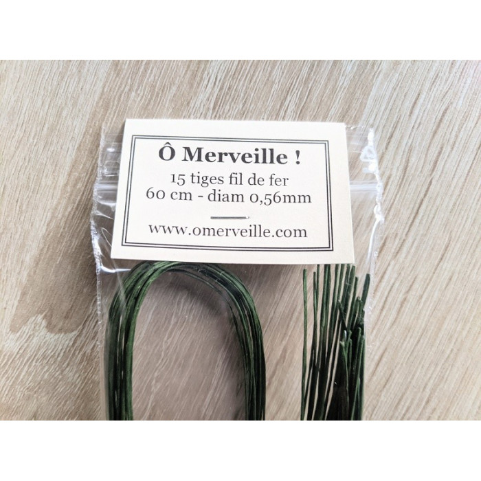 15 very thin metal rods for flower 0.56 mm green