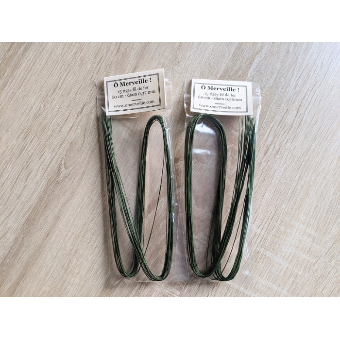 15 very thin metal rods for flower 0.56 mm green