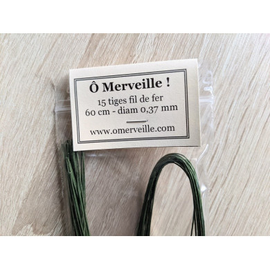 15 tiges très fines en métal pour fleur 0,37 mm vert