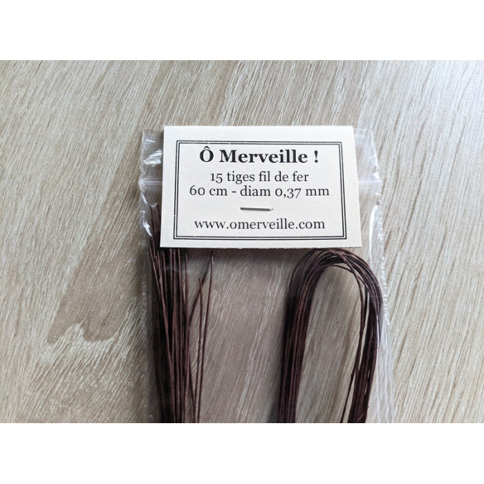 15 very thin metal rods for flower 0.37 mm brown
