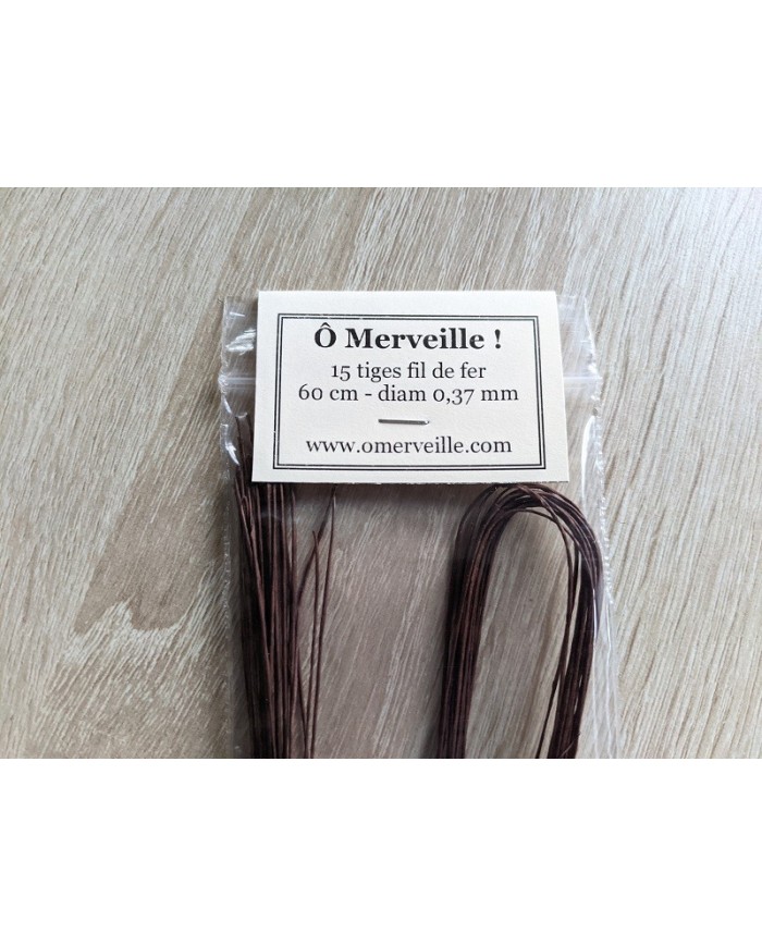 15 very thin metal rods for flower 0.37 mm brown