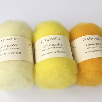 Carded wool trio of yellow