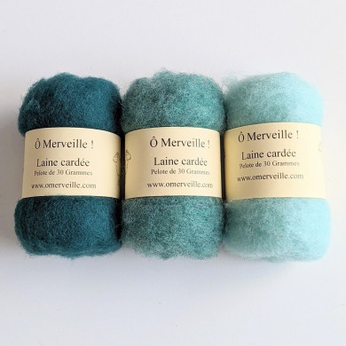 Laine cardée turquoise chiné