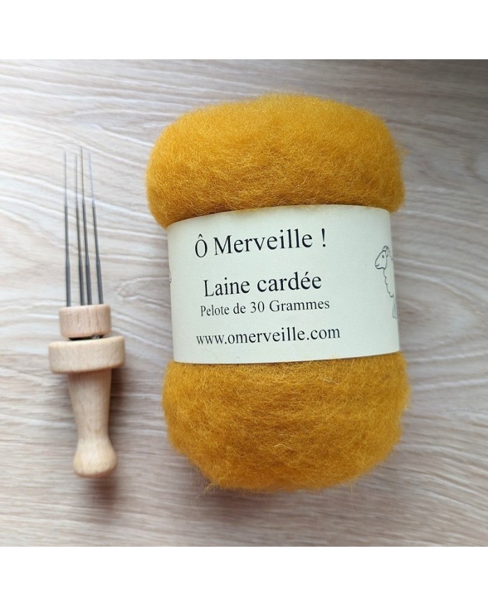 Laine Mérinos 100% Cardée à Feutrer - 100g, Couleur Orange/brun/ocre, Origine France