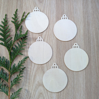 5 flat wooden Christmas balls to customize