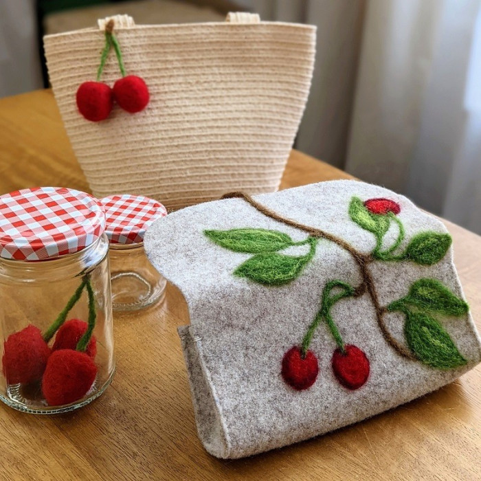 Felted Glasses Case Kit Cherries and Cherry Leaves - On Pre-Order