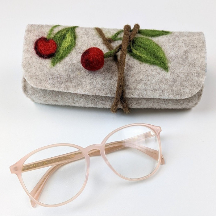 Felted Glasses Case Kit Cherries and Cherry Leaves - On Pre-Order