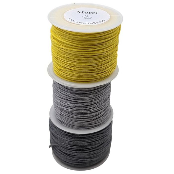 Bobine de fil de coton ciré jaune canari 70m 1mm