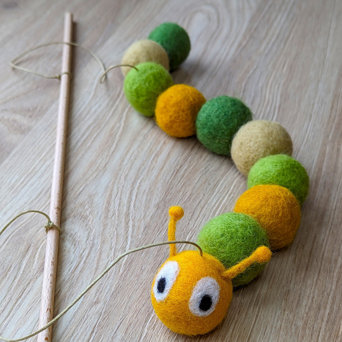 Carded wool caterpillar puppet kit