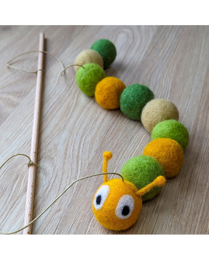 Carded wool caterpillar puppet kit