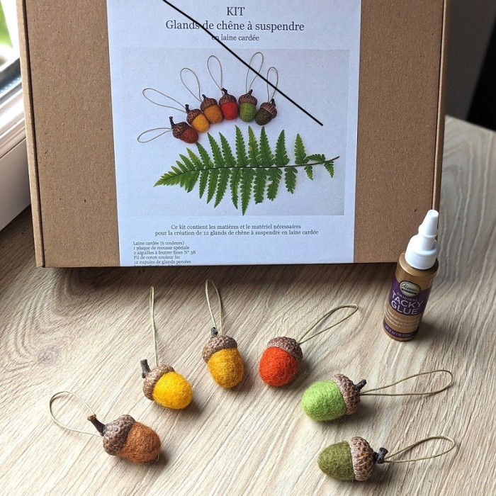 Oak acorn kit to hang in carded wool