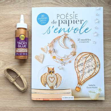 Livre Poésie de Papier s'envole + fil kraft armé + colle Tacky glue