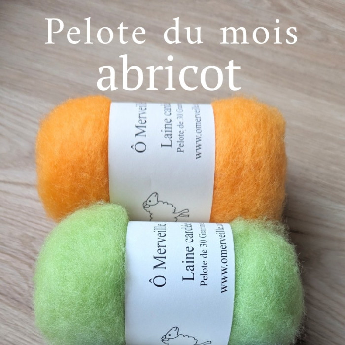 Het bolletje gekaarde wol voor de maand maart: Abrikoos