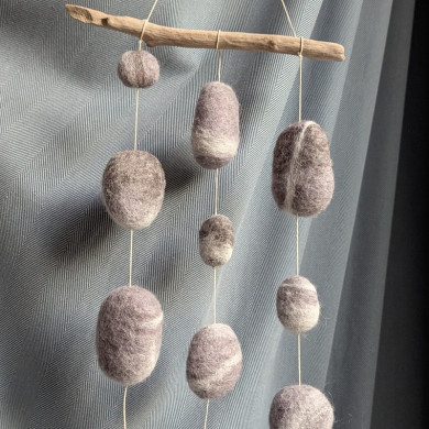 Felted pebble mobile kit made from carded wool