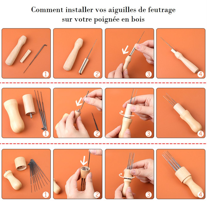 Wooden felting handle for 3 needles