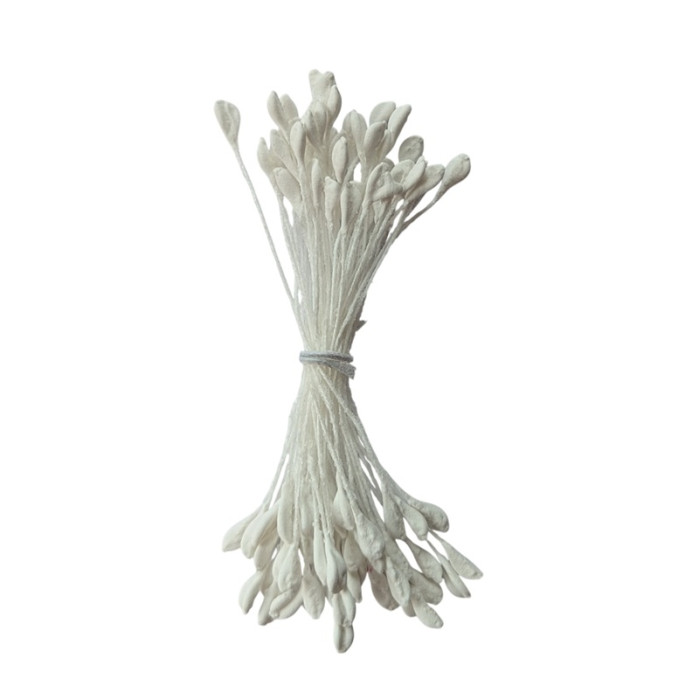 100 pistils plats coloris blanc pour fleurs en papier A